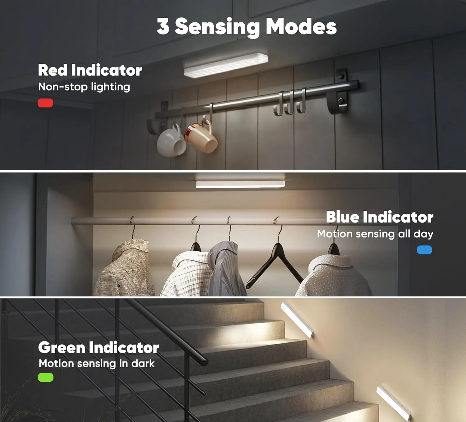 Wireless Motion Sensor Light Indoor, USB Rechargeable Battery Operated Lights, LED Stair Light, Magnetic Stick On Lights for Closet, Indoor Steps Motion Activated (2-Pack)