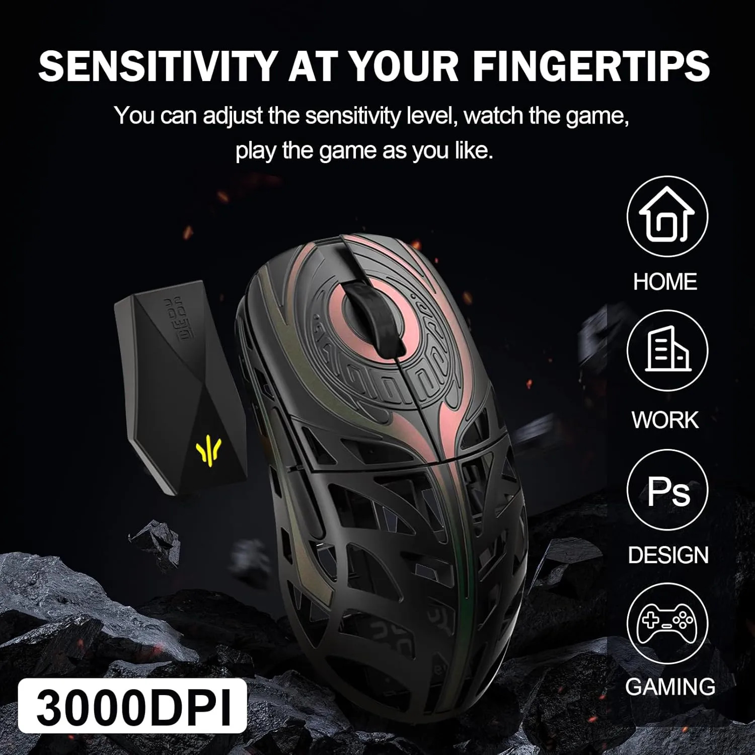 WLMOUSE Strider Magnesium Gaming Mouse 45g Superlight Magnesium Alloy Wireless Gaming Mouse, 125-8000Hz (Adjustable) Wireless Polling Rate, PAW 3950 HS Sensor, for PC/Laptop/Mac(Strider OM-Black)