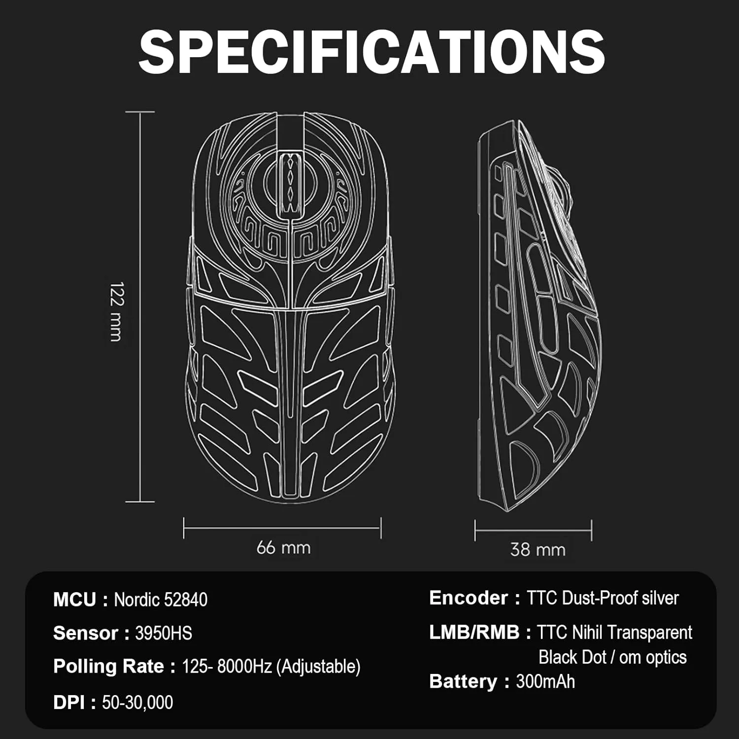 WLMOUSE Strider Magnesium Gaming Mouse 45g Superlight Magnesium Alloy Wireless Gaming Mouse, 125-8000Hz (Adjustable) Wireless Polling Rate, PAW 3950 HS Sensor, for PC/Laptop/Mac(Strider OM-Black)