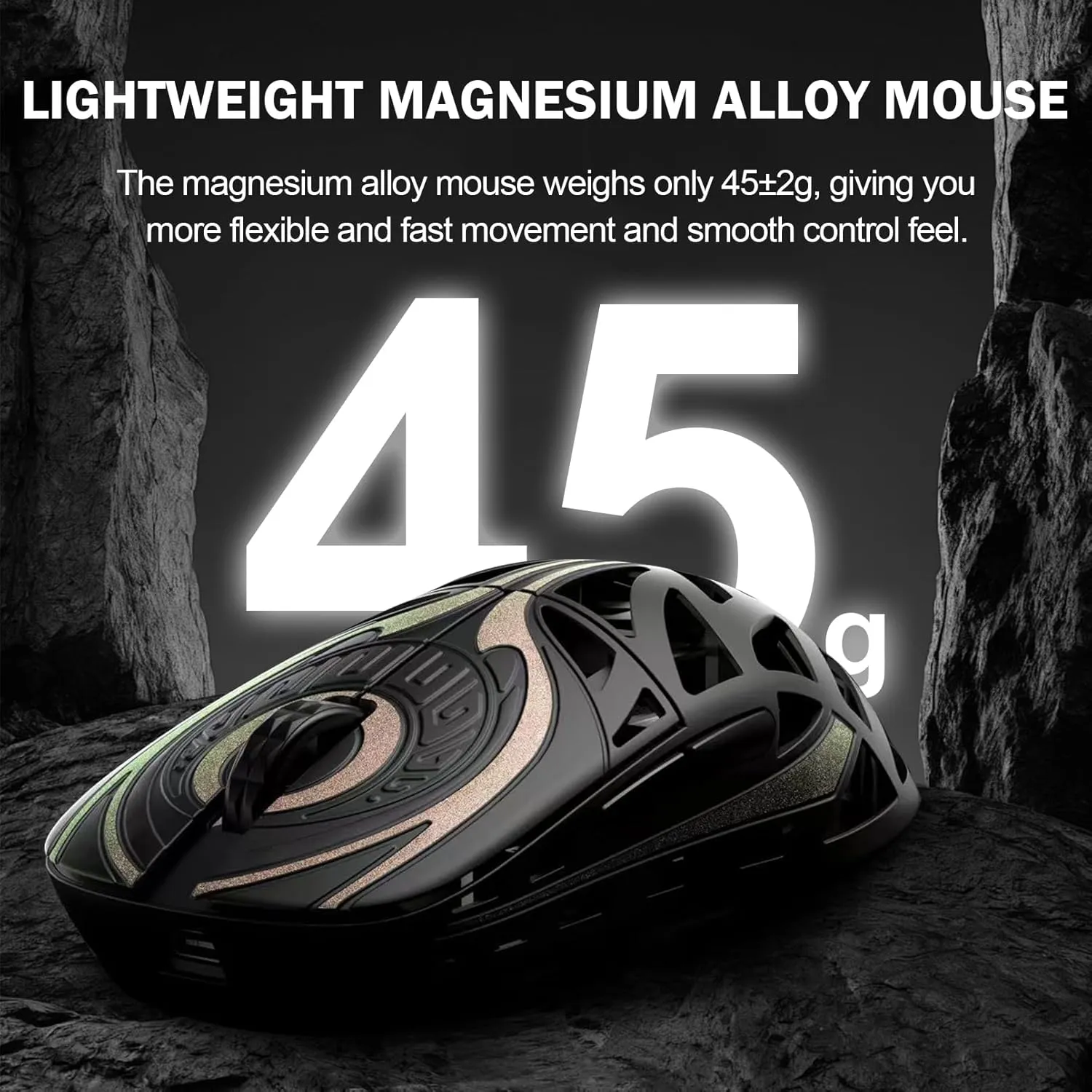 WLMOUSE Strider Magnesium Gaming Mouse 45g Superlight Magnesium Alloy Wireless Gaming Mouse, 125-8000Hz (Adjustable) Wireless Polling Rate, PAW 3950 HS Sensor, for PC/Laptop/Mac(Strider OM-Black)