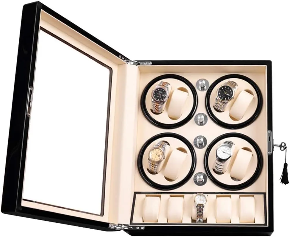Wood Shell Automatic Watch Winder Box, 4 Rotation Modes For 8 Winding Positions And 5 Watches Storage Box For 13 Watches (D)