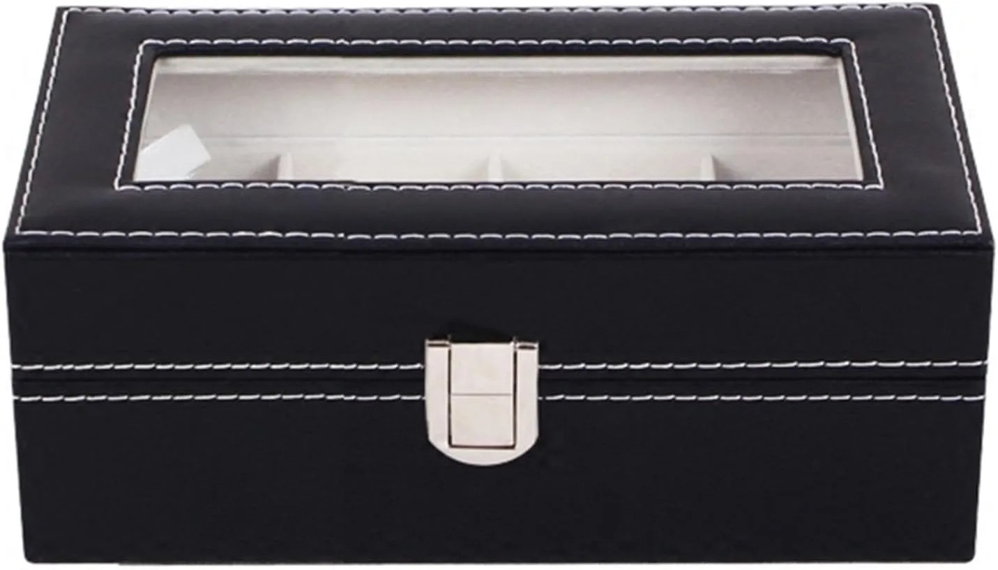 Wooden Black PU Artificial Leather Watch Box Large Capacity Storage Box 11 * 11 * 8CM(2 epitope)