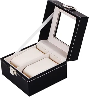 Wooden Black PU Artificial Leather Watch Box Large Capacity Storage Box 11 * 11 * 8CM(2 epitope)