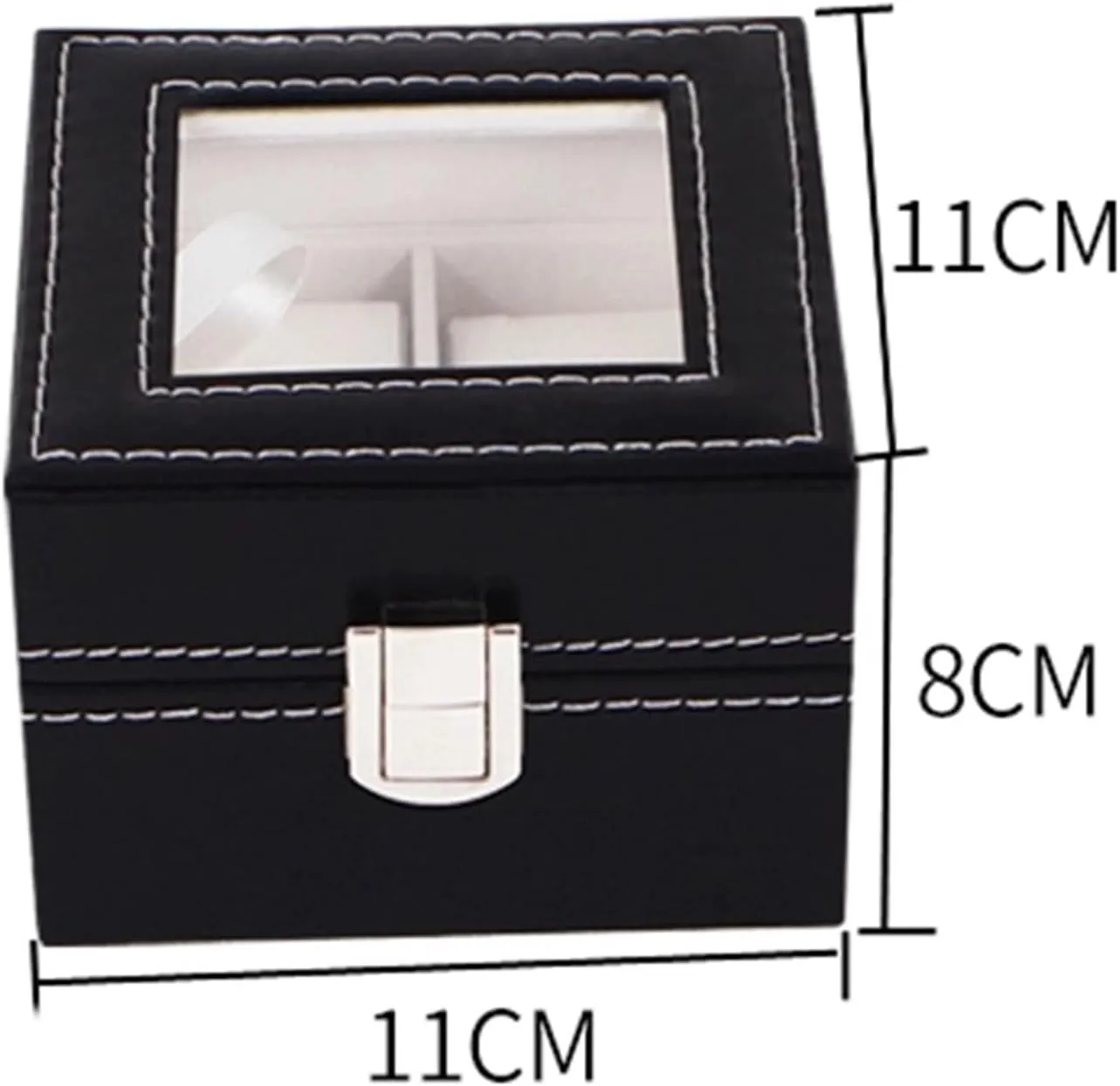 Wooden Black PU Artificial Leather Watch Box Large Capacity Storage Box 11 * 11 * 8CM(2 epitope)