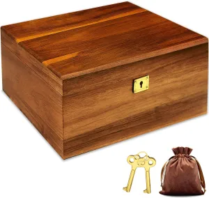Wooden Storage Box with Hinged Lid and Locking Key Large Premium Solid Acacia Keepsake Chest Box -Storage Space to Organize Jewelry, Toys, and Keepsakes in a Beautiful Wooden Decorative Box