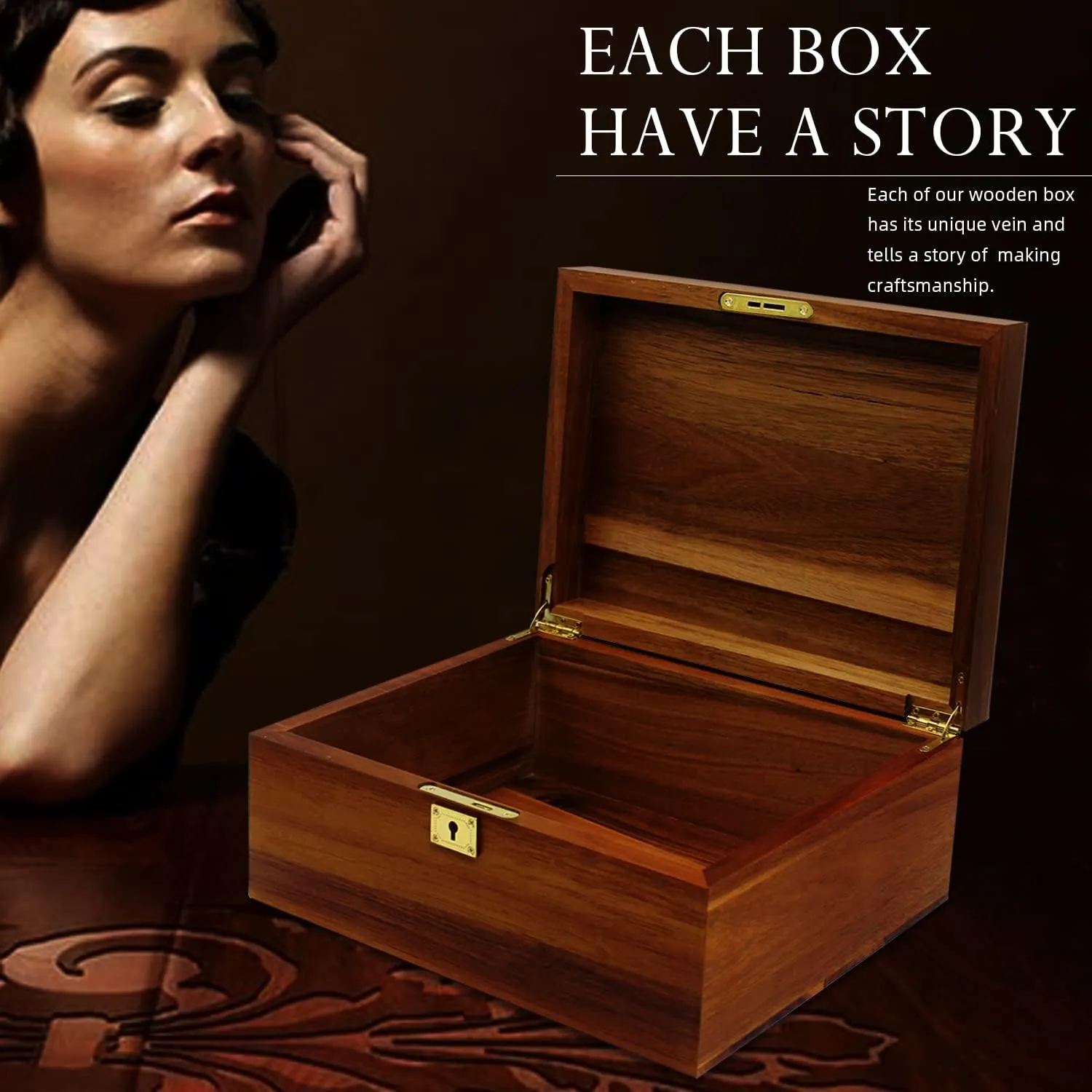 Wooden Storage Box with Hinged Lid and Locking Key Large Premium Solid Acacia Keepsake Chest Box -Storage Space to Organize Jewelry, Toys, and Keepsakes in a Beautiful Wooden Decorative Box