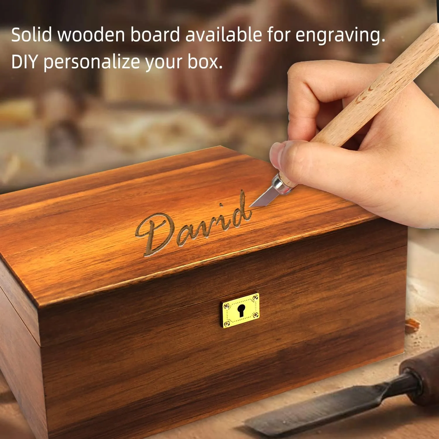 Wooden Storage Box with Hinged Lid and Locking Key Large Premium Solid Acacia Keepsake Chest Box -Storage Space to Organize Jewelry, Toys, and Keepsakes in a Beautiful Wooden Decorative Box