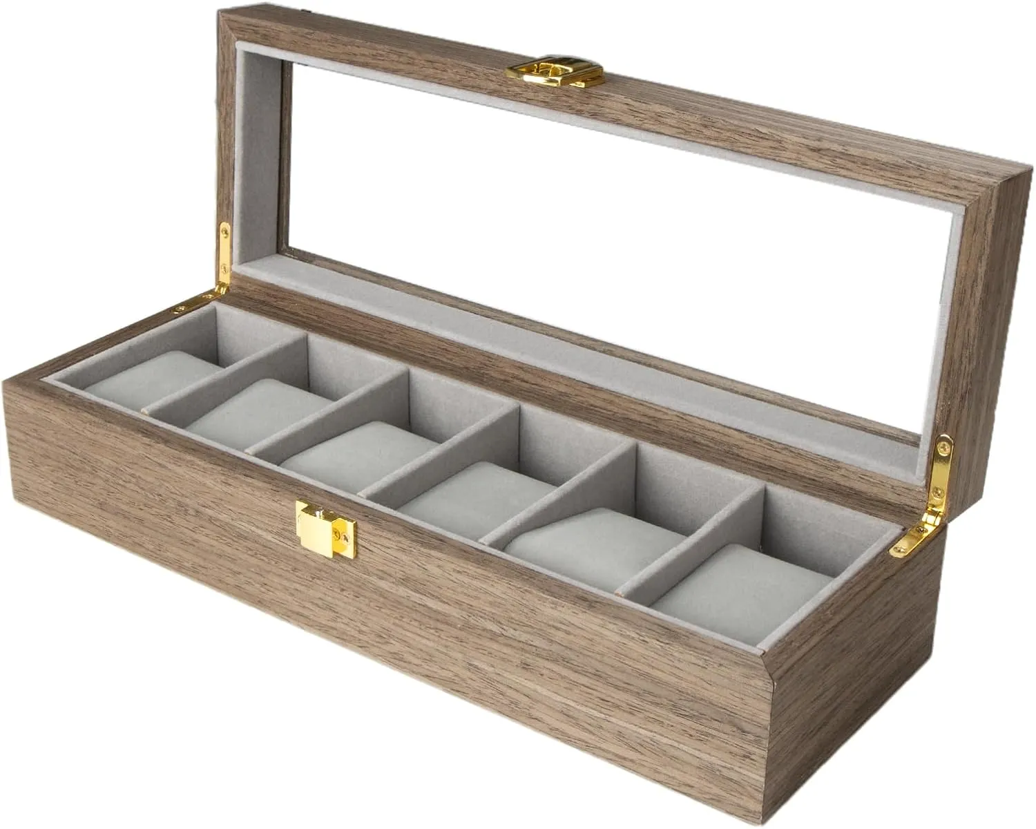 Wooden Watch Box for Men, Watch Case Organizer with Glass Top & Removable Storage Pillows, Solid Wood Watch Display with Clear Top (6 Slots)