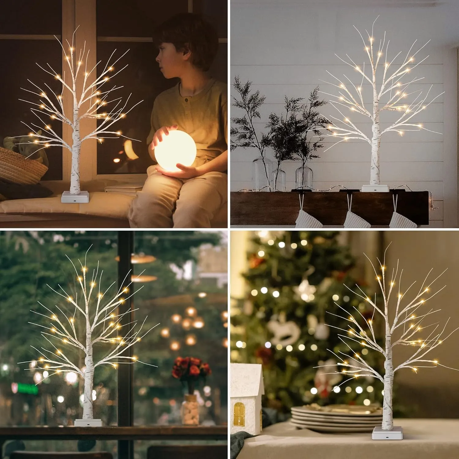 Woohaha Lighted Birch Tree for Christmas Decorations,2FT Artificial Tree with 24L Warm White LEDs,Battery Powered Timer Money Tree,Artificial Mini Christmas Tree Gift Card Tree for Home Party Wedding