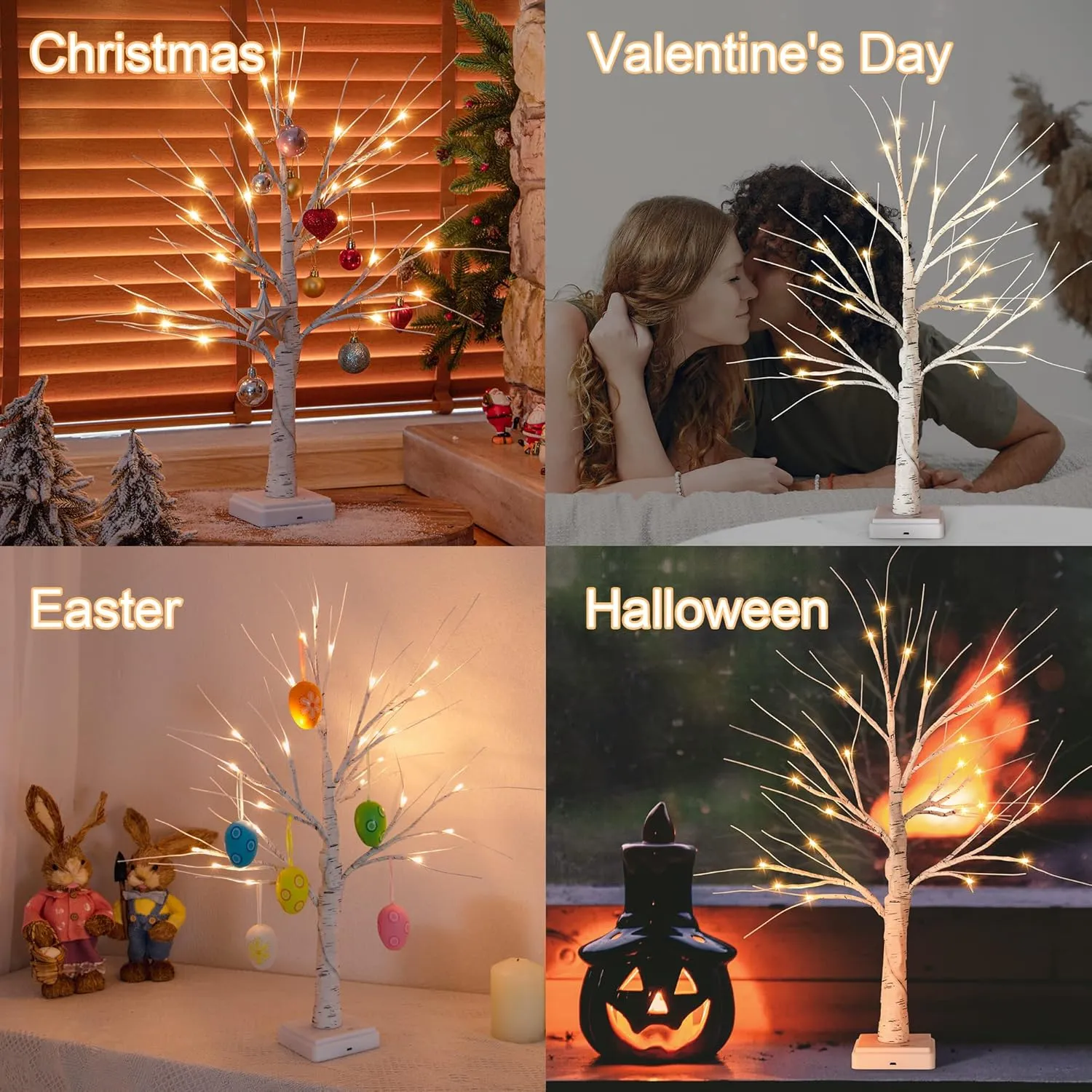 Woohaha Lighted Birch Tree for Christmas Decorations,2FT Artificial Tree with 24L Warm White LEDs,Battery Powered Timer Money Tree,Artificial Mini Christmas Tree Gift Card Tree for Home Party Wedding
