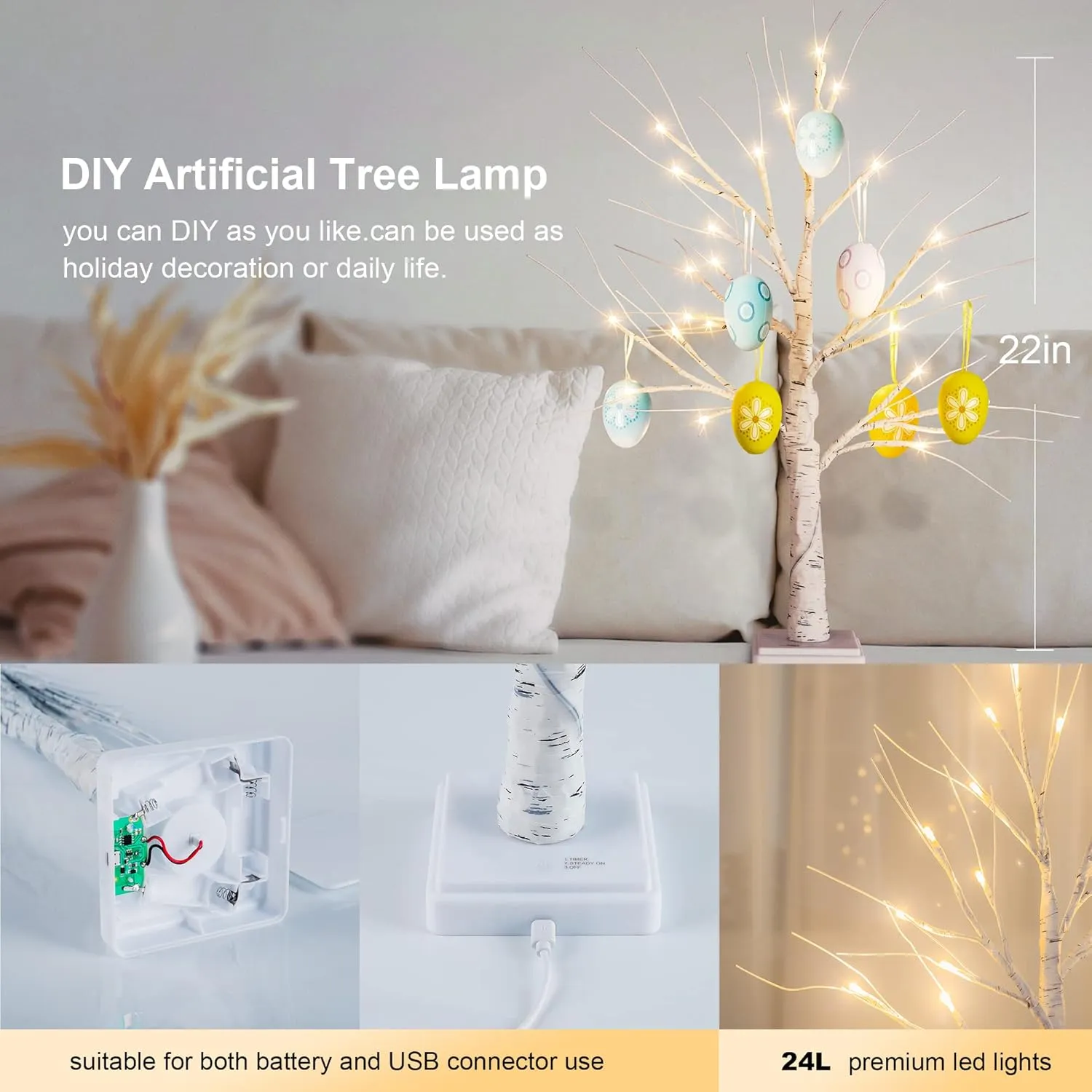 Woohaha Lighted Birch Tree for Christmas Decorations,2FT Artificial Tree with 24L Warm White LEDs,Battery Powered Timer Money Tree,Artificial Mini Christmas Tree Gift Card Tree for Home Party Wedding