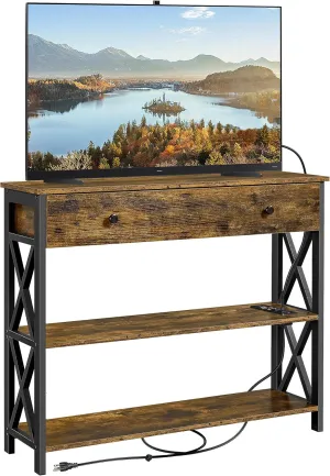 Yaheetech TV Stand with Power Outlets, Entertainment Center with Drawer, Media Console Table for TV up to 45 inch with Storage Shelf for Bedroom/Living Room/Hallway, Metal Frame, Rustic Brown