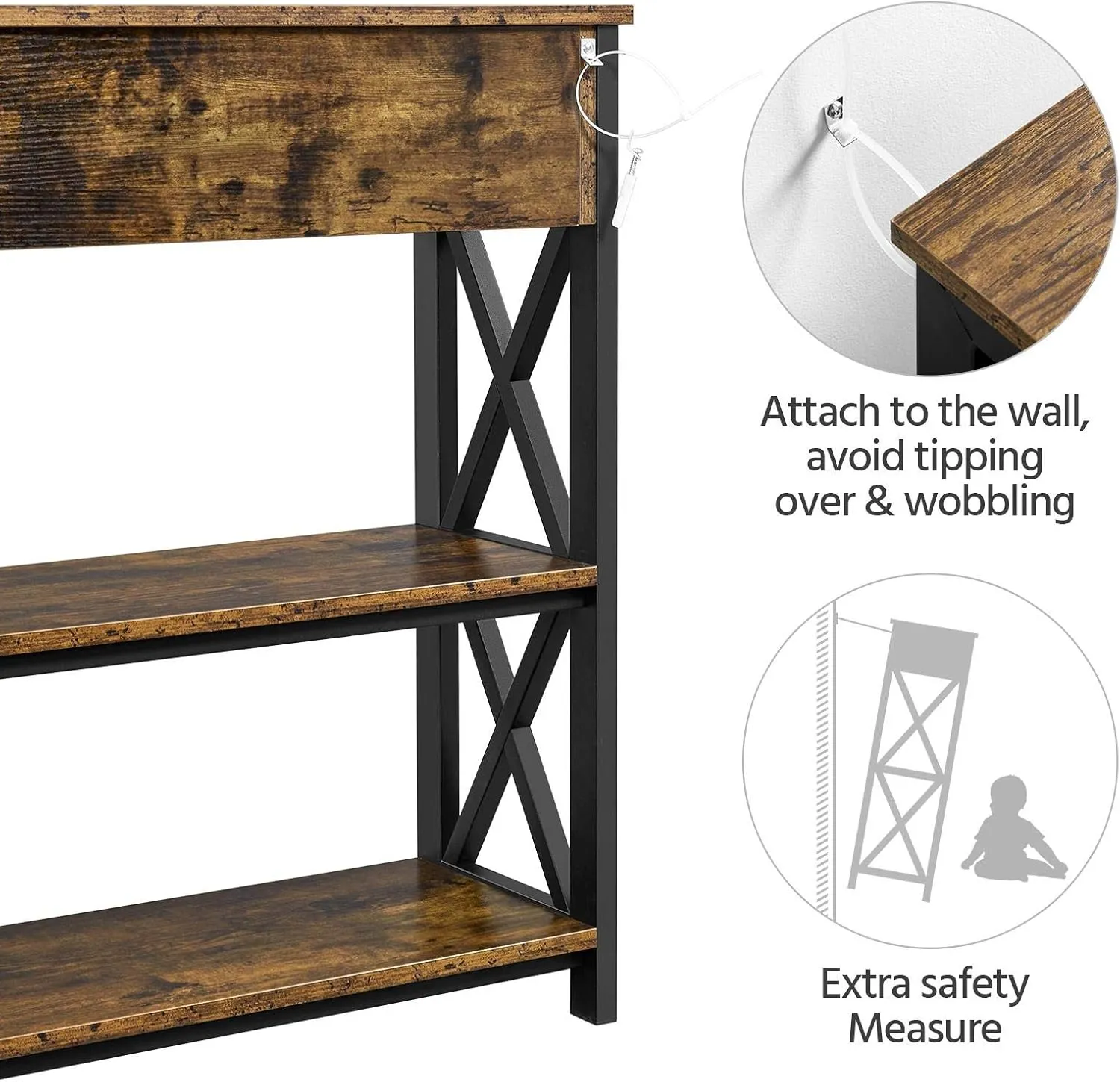 Yaheetech TV Stand with Power Outlets, Entertainment Center with Drawer, Media Console Table for TV up to 45 inch with Storage Shelf for Bedroom/Living Room/Hallway, Metal Frame, Rustic Brown