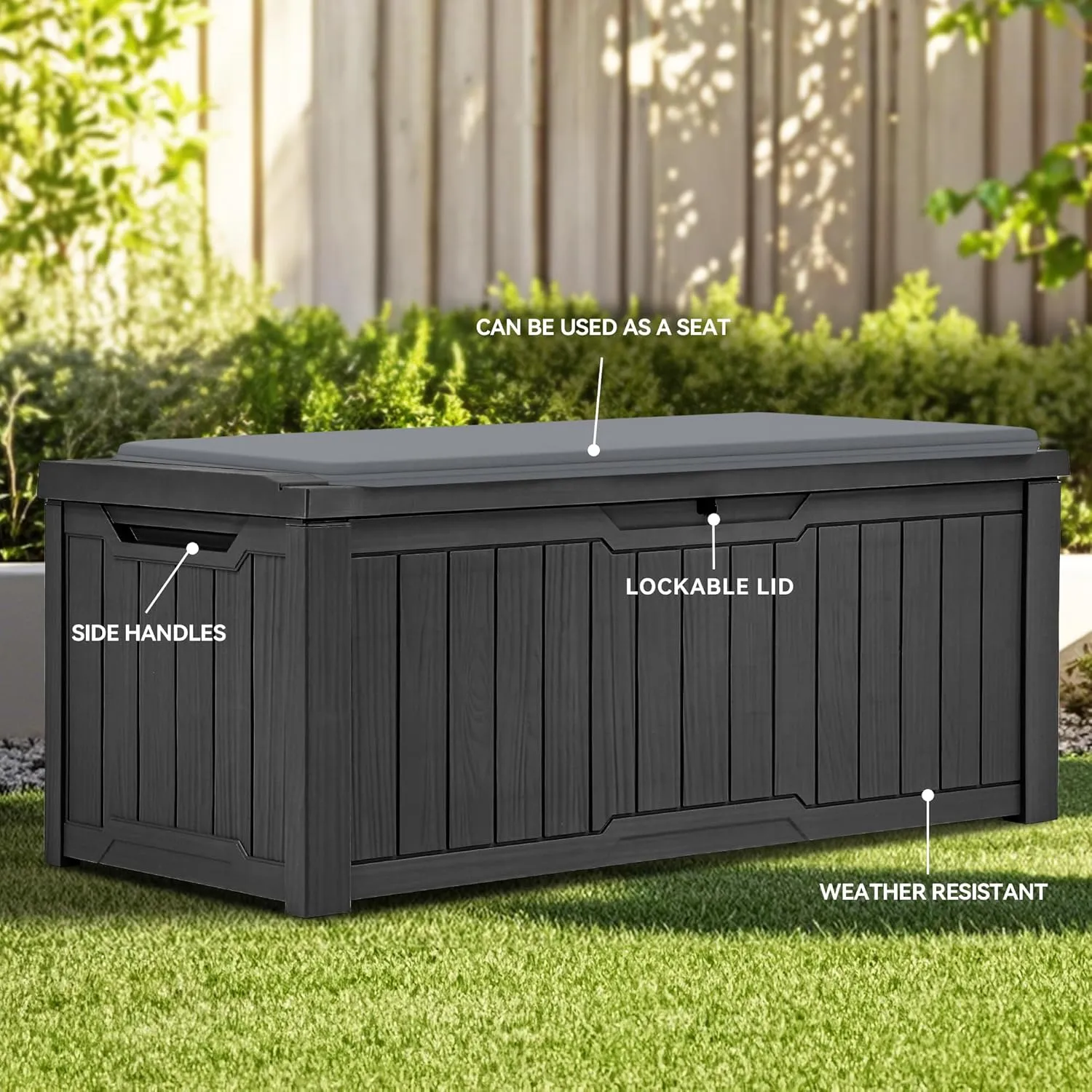 YITAHOME 120 Gallon Resin Deck Box, Weather Resistant Outdoor Storage Box for Patio Pillow, Garden Tools, Pool Supplies, Lockable, Easy Assembly, Extra Seat or Table with Cushion (Black)