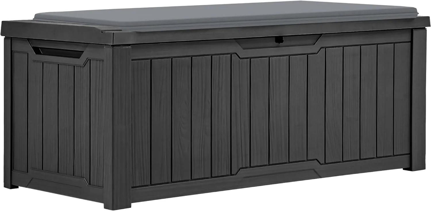 YITAHOME 120 Gallon Resin Deck Box, Weather Resistant Outdoor Storage Box for Patio Pillow, Garden Tools, Pool Supplies, Lockable, Easy Assembly, Extra Seat or Table with Cushion (Black)