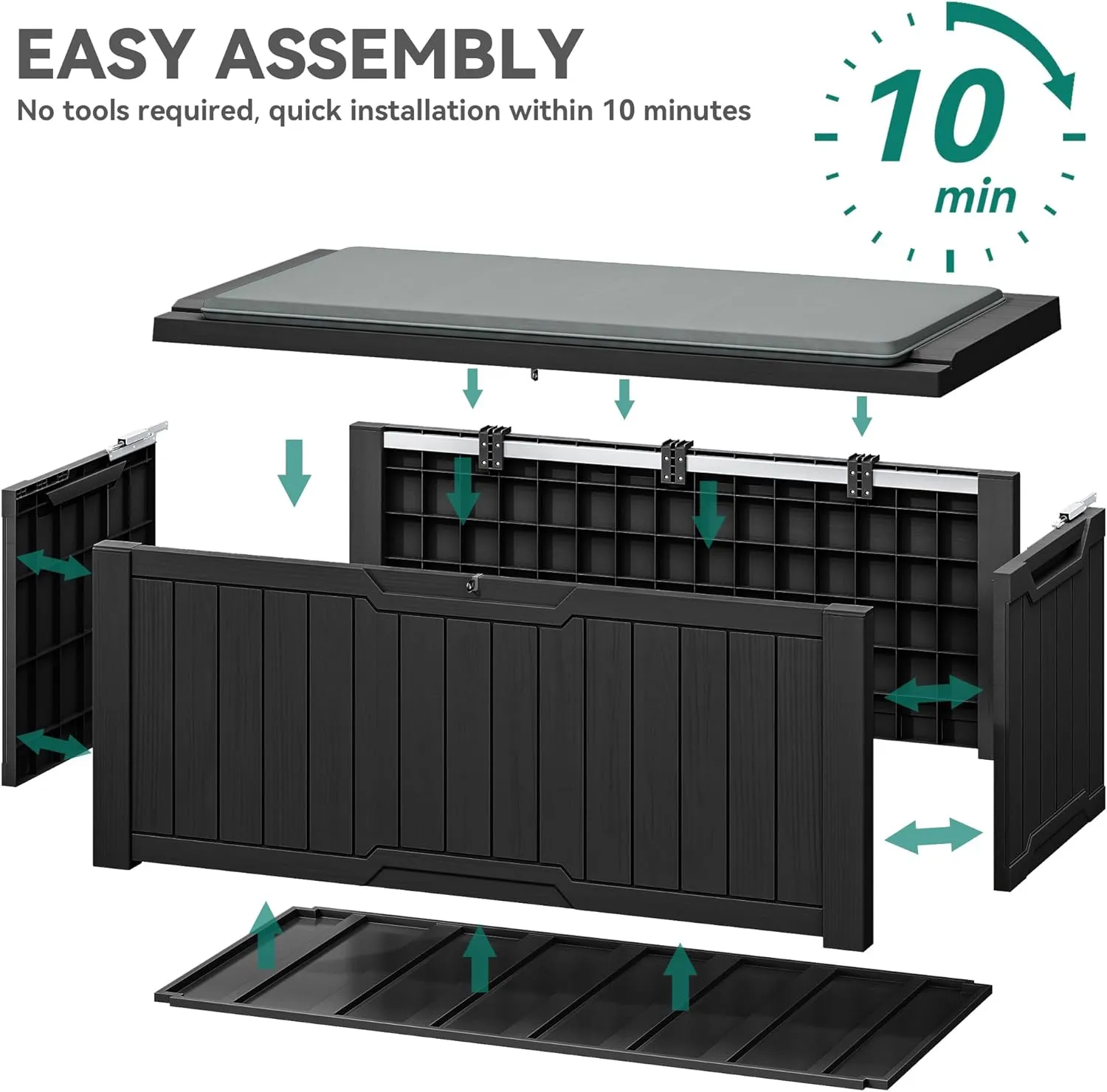 YITAHOME 120 Gallon Resin Deck Box, Weather Resistant Outdoor Storage Box for Patio Pillow, Garden Tools, Pool Supplies, Lockable, Easy Assembly, Extra Seat or Table with Cushion (Black)
