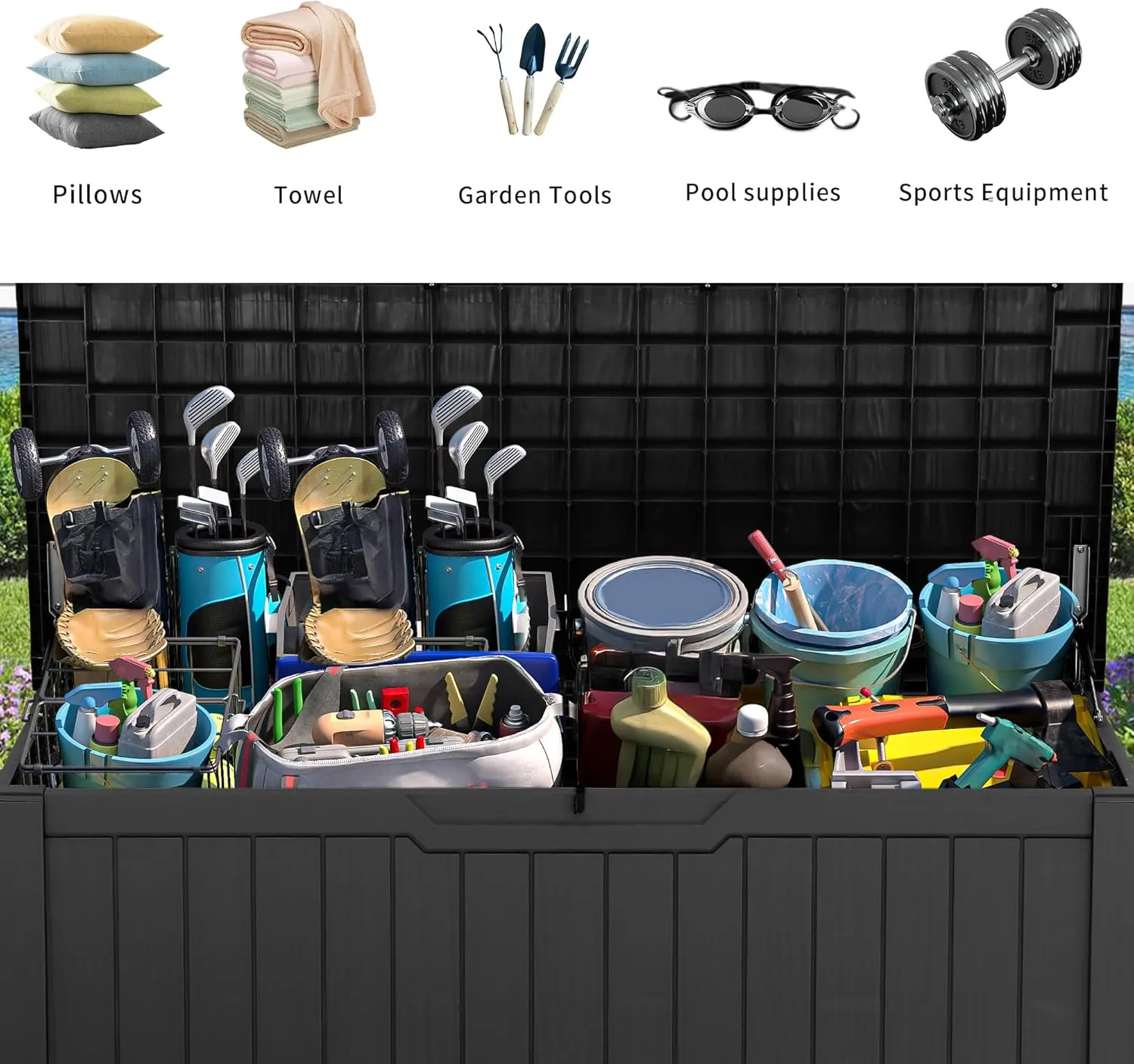 YITAHOME 120 Gallon Resin Deck Box, Weather Resistant Outdoor Storage Box for Patio Pillow, Garden Tools, Pool Supplies, Lockable, Easy Assembly, Extra Seat or Table with Cushion (Black)