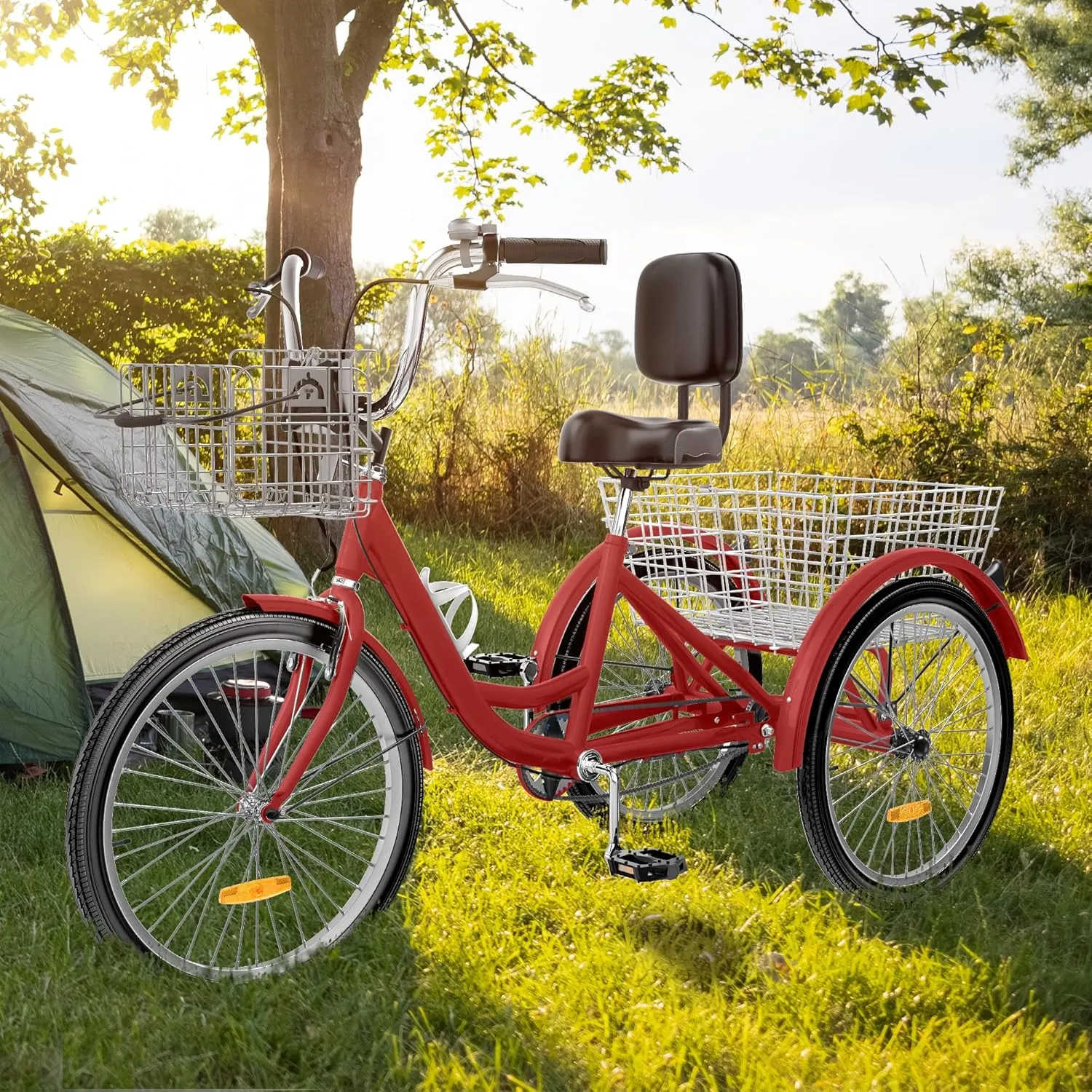 YITAHOME 24 & 26 Inch Adult Tricycle, 1 & 7 Speed 3 Wheel Bikes, Large Seat with Backrest Trike for Adults with Front & Rear Baskets, Cruiser Bike for Seniors Women Men Commute Picnic Outdoor