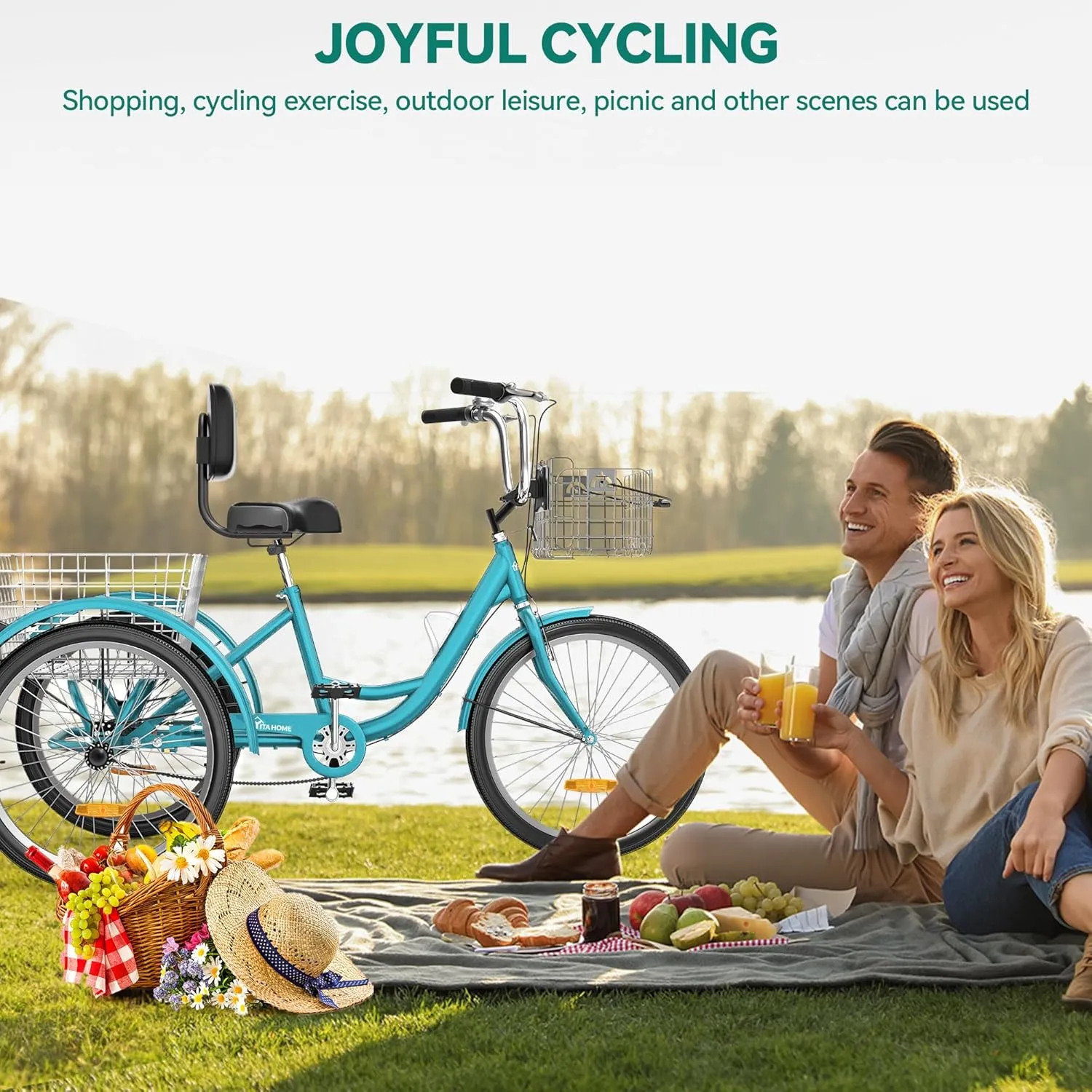 YITAHOME 24 & 26 Inch Adult Tricycle, 1 & 7 Speed 3 Wheel Bikes, Large Seat with Backrest Trike for Adults with Front & Rear Baskets, Cruiser Bike for Seniors Women Men Commute Picnic Outdoor