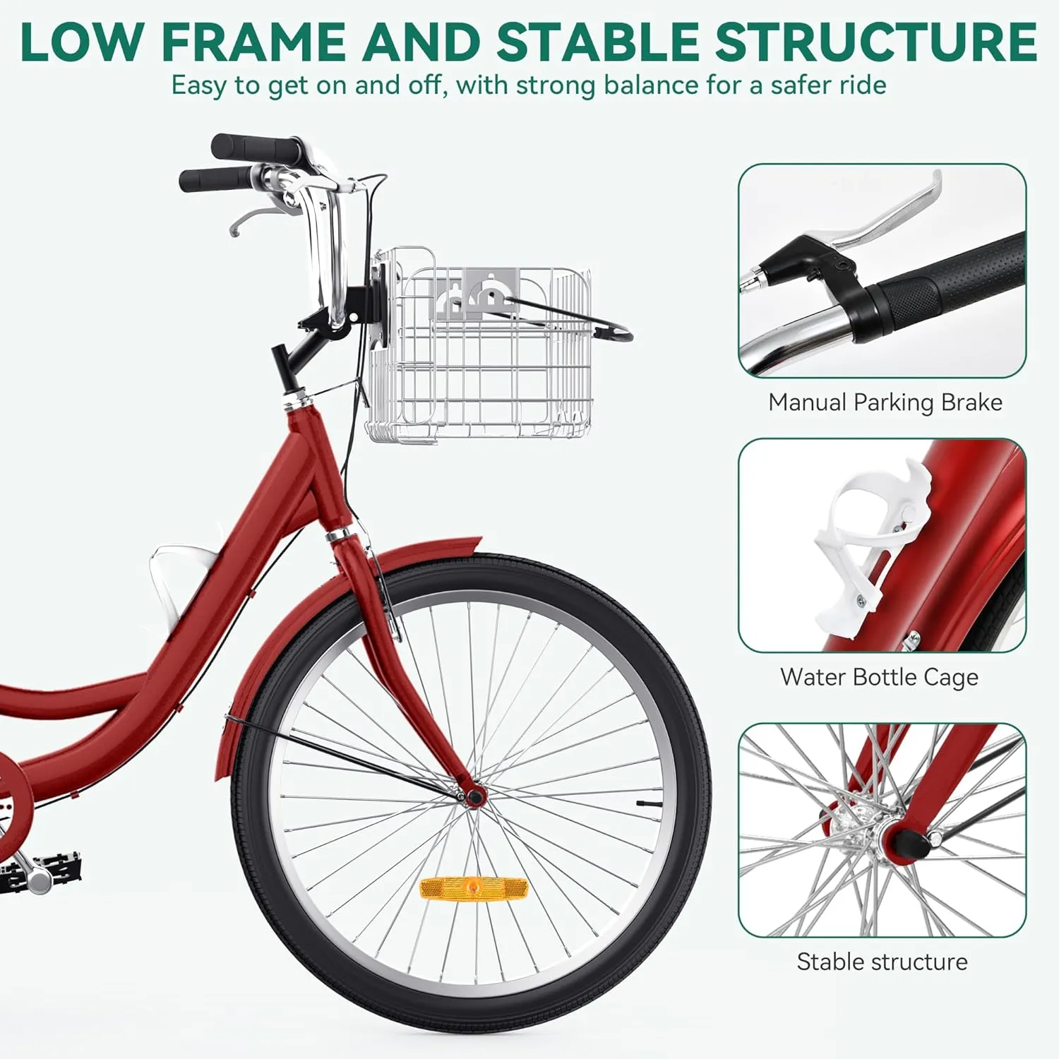 YITAHOME 24 & 26 Inch Adult Tricycle, 1 & 7 Speed 3 Wheel Bikes, Large Seat with Backrest Trike for Adults with Front & Rear Baskets, Cruiser Bike for Seniors Women Men Commute Picnic Outdoor