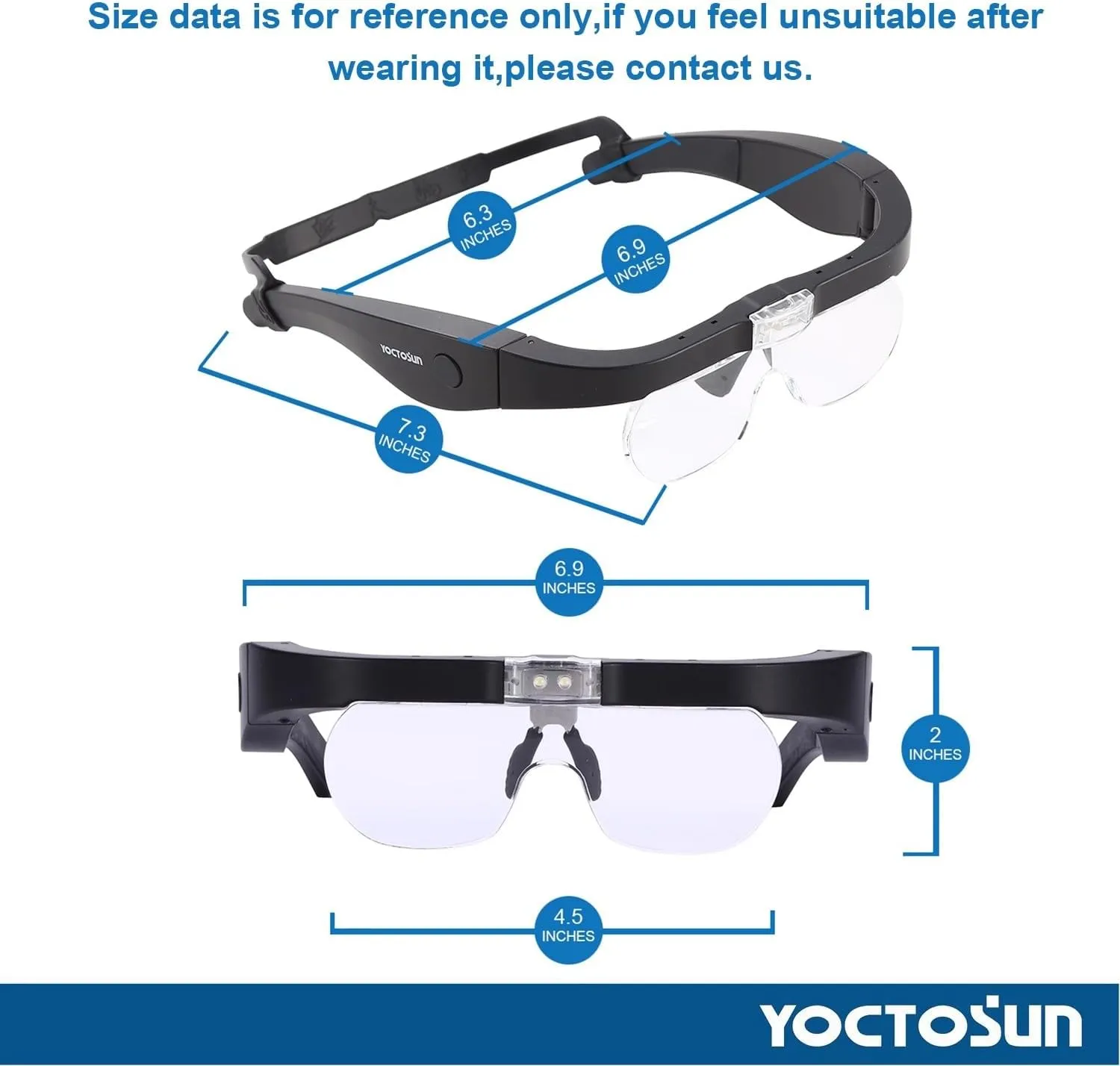 YOCTOSUN Rechargeable Magnifying Glasses, Head Magnifier Glasses with 2 LED Lights and Detachable Lenses 1.5X, 2.5X, 3.5X,5X, Best Eyeglasses Magnifier for Reading and Hobby