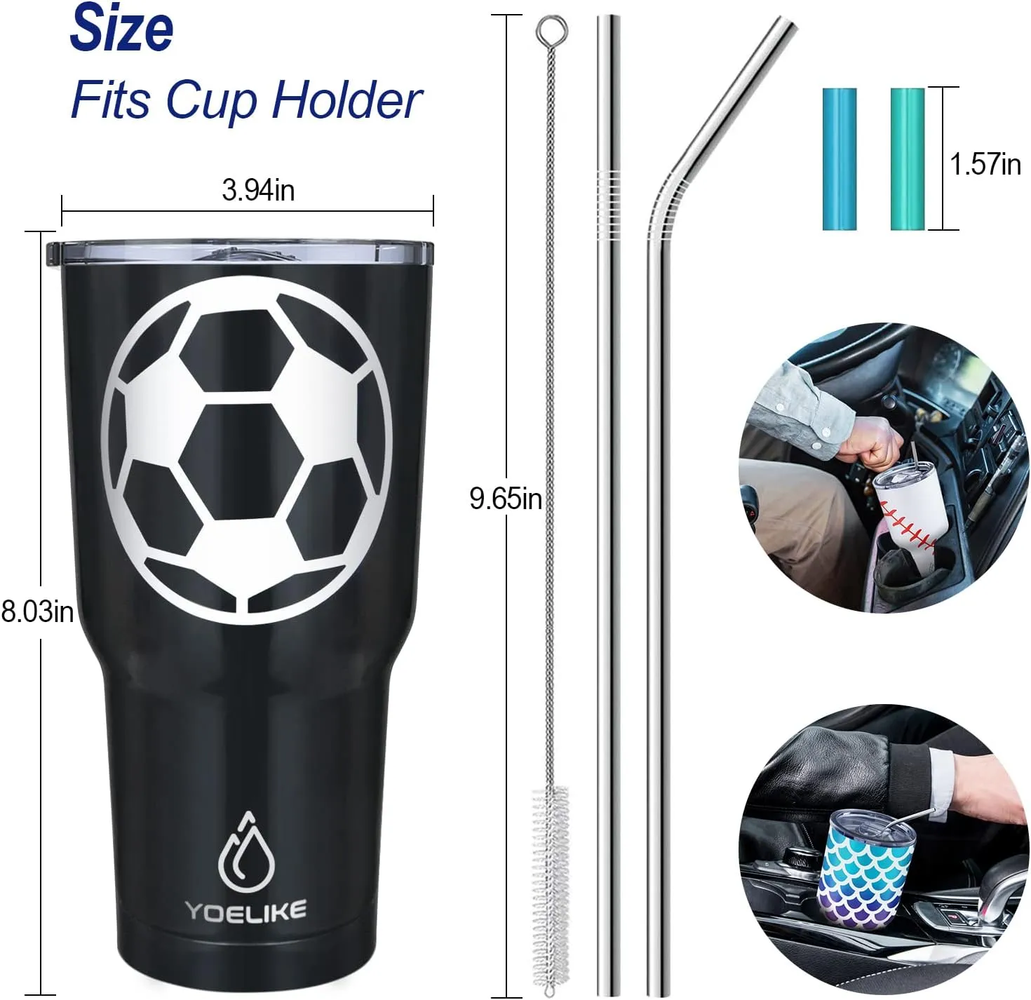 yoelike Soccer 30 oz tumbler with lid and straw, Stainless Steel, Vacuum Insulated Iced Coffee Tumbler Cup, Leak-Proof Travel Mug, Gift Box For Coach Fan Dad Mon Women Men