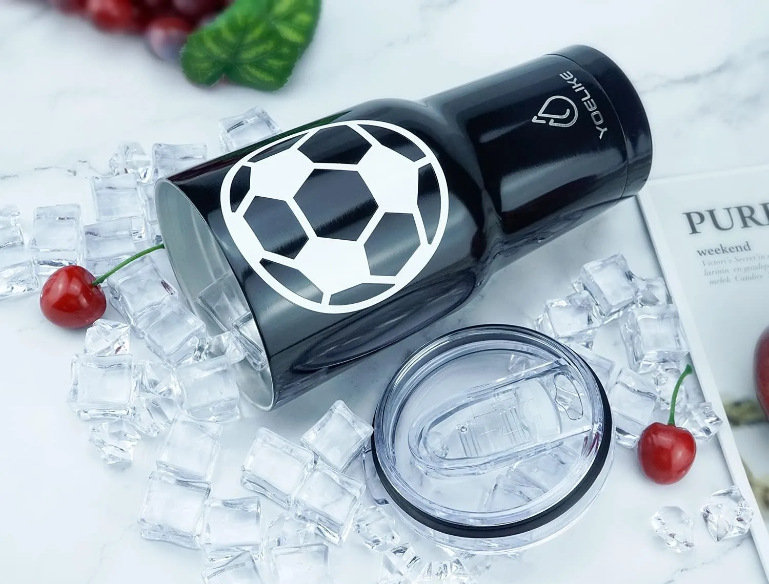 yoelike Soccer 30 oz tumbler with lid and straw, Stainless Steel, Vacuum Insulated Iced Coffee Tumbler Cup, Leak-Proof Travel Mug, Gift Box For Coach Fan Dad Mon Women Men