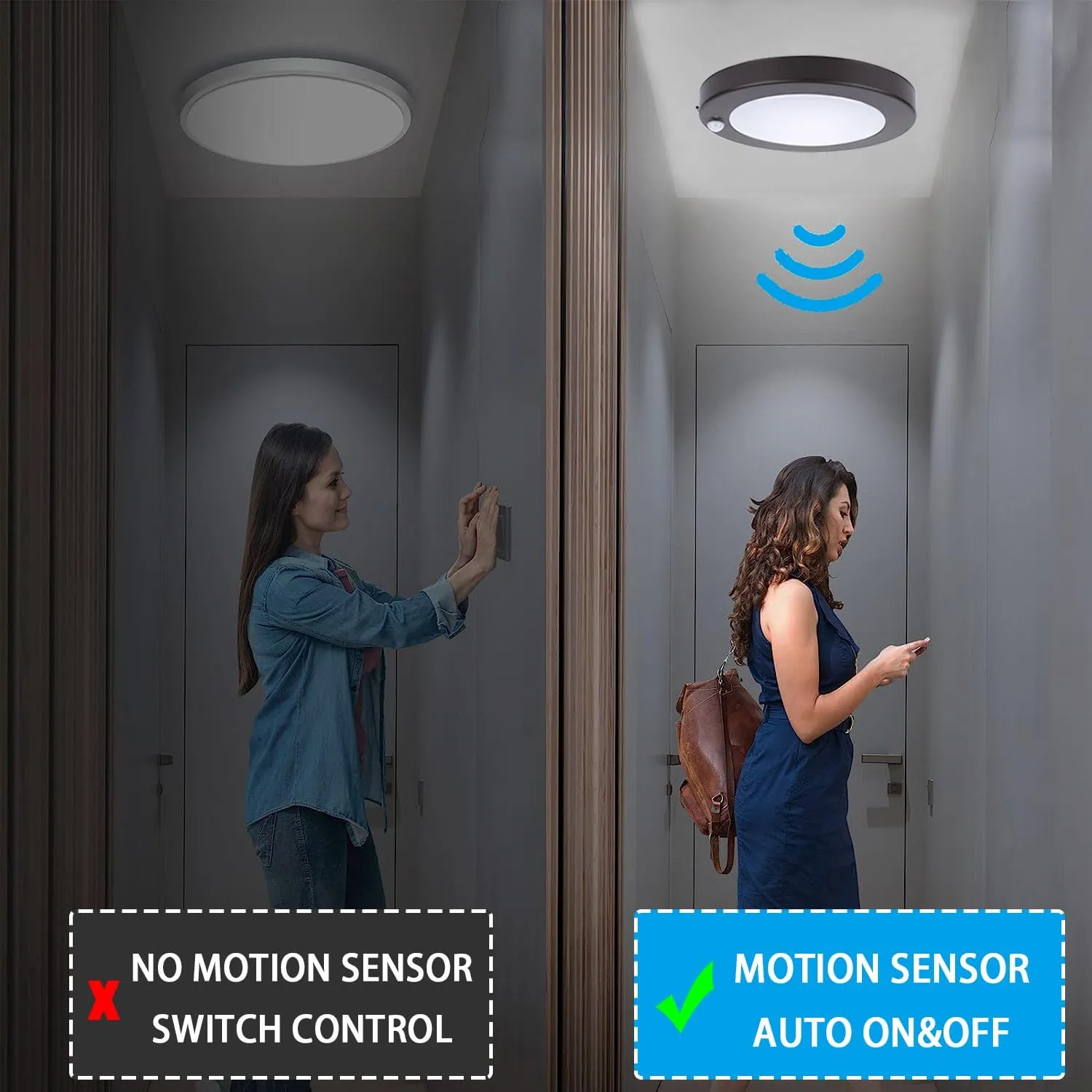 YoonLIT Flush Mount Motion Sensor LED Ceiling Light with Photocell Sensor, ON/Off Automatic for Stair, Porch, Closet, Basement, Hallway, Pantry, 6.2 Inch 10.5W 700 Lumen, Bronze Finish 3000K 4-Pack