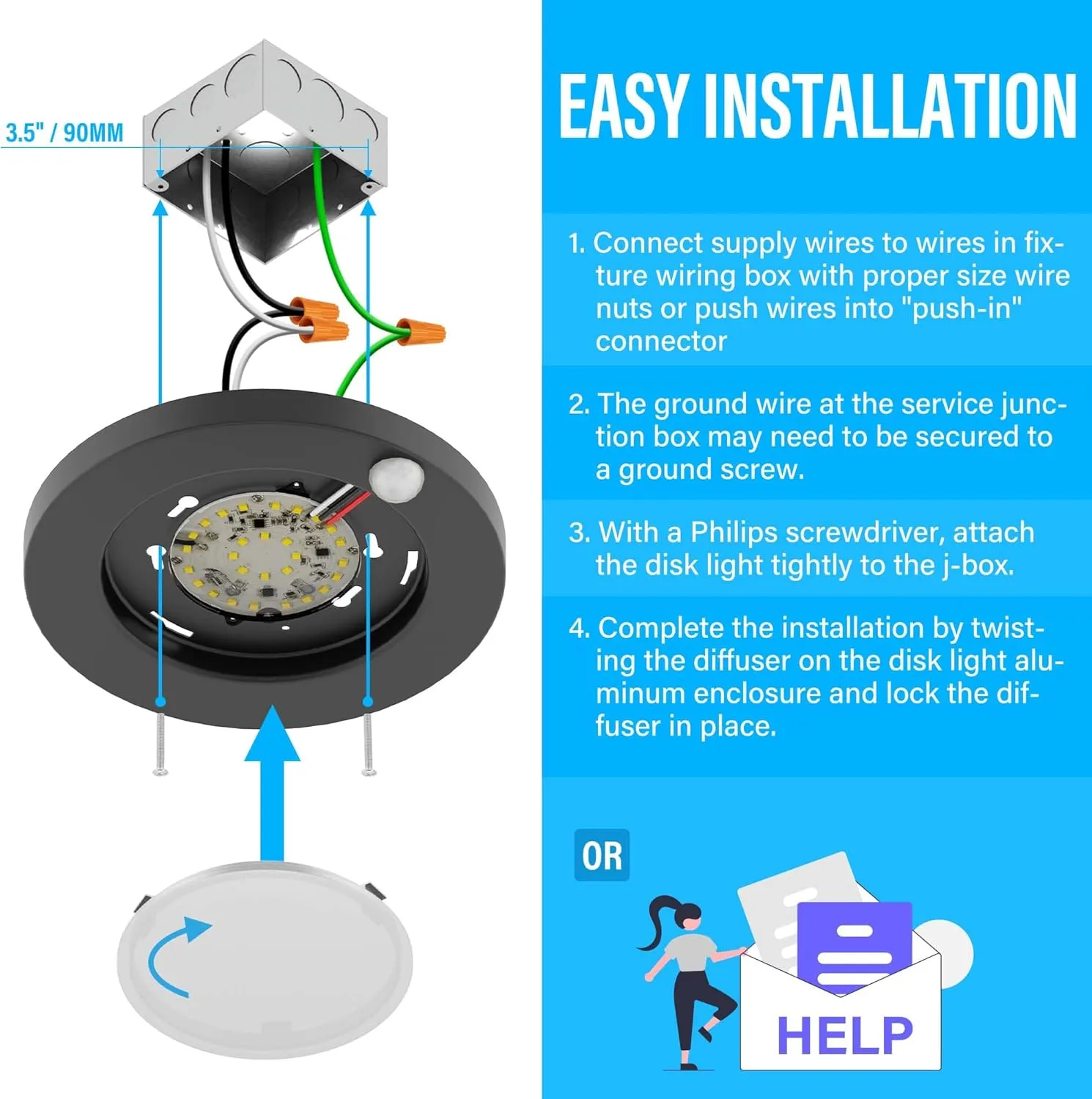 ZAGO 6" 120 Volts Closet Light Wired, Black PIR Motion Sensor Ceiling Disc Light, 15 Watts, 1100 Lumens, CRI>80, 3000K Warm White for Closet, Laundry, Garage, Pantry, Wet Location, ETL, 2 Packs…