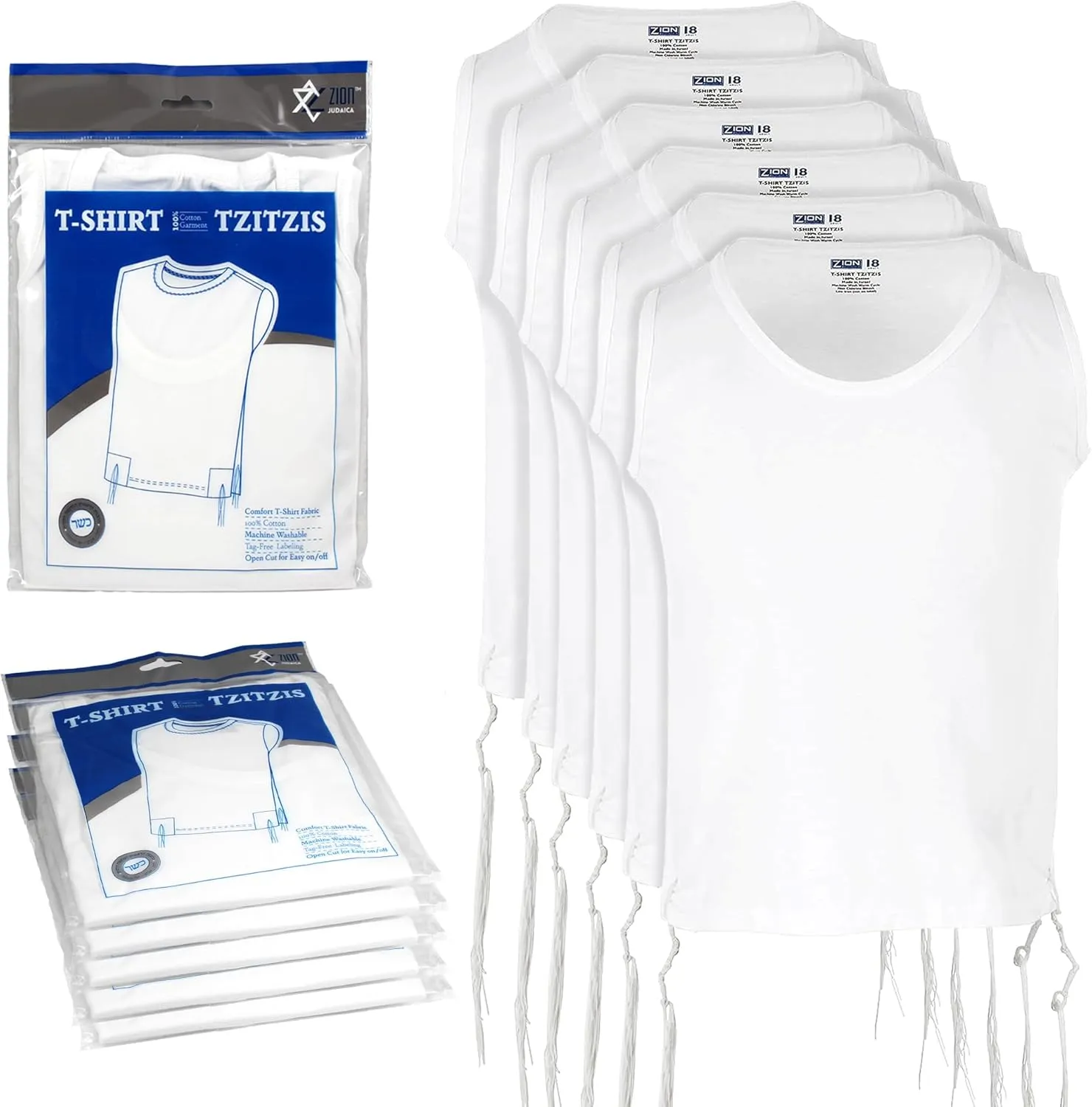 Zion Judaica Quality Boys Tzitzit Undershirt Kids Fine Cotton Certified Kosher T-Shirt Tzitzis Sweat Free Camp Talit Katan