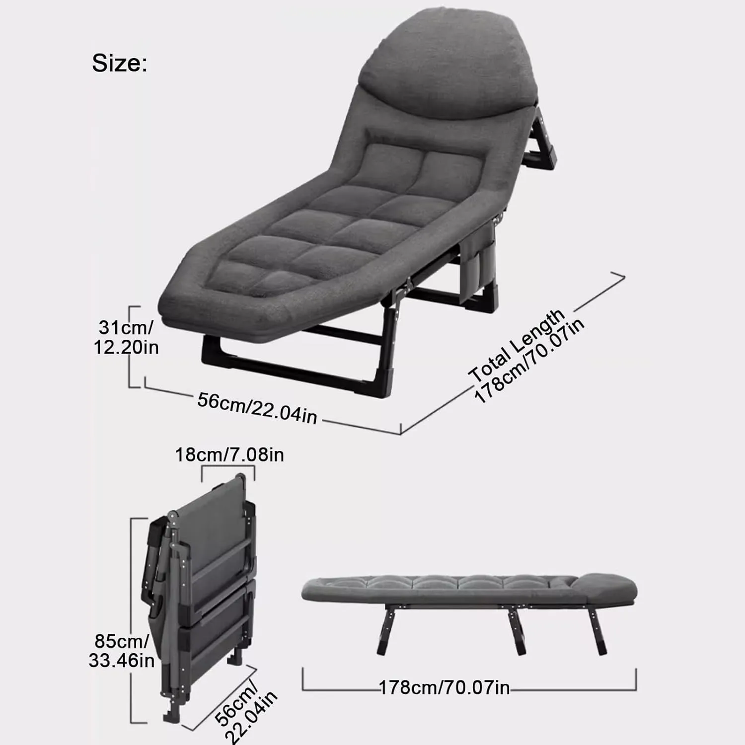 ZTGL C,178x56cm, Folding Camping Cot for Adult, Portable Sleeping Cot with Mattress, Portable Travel Camp Cots, Nap Folding Lounge Chairs, Folding Camping Lounge Chair