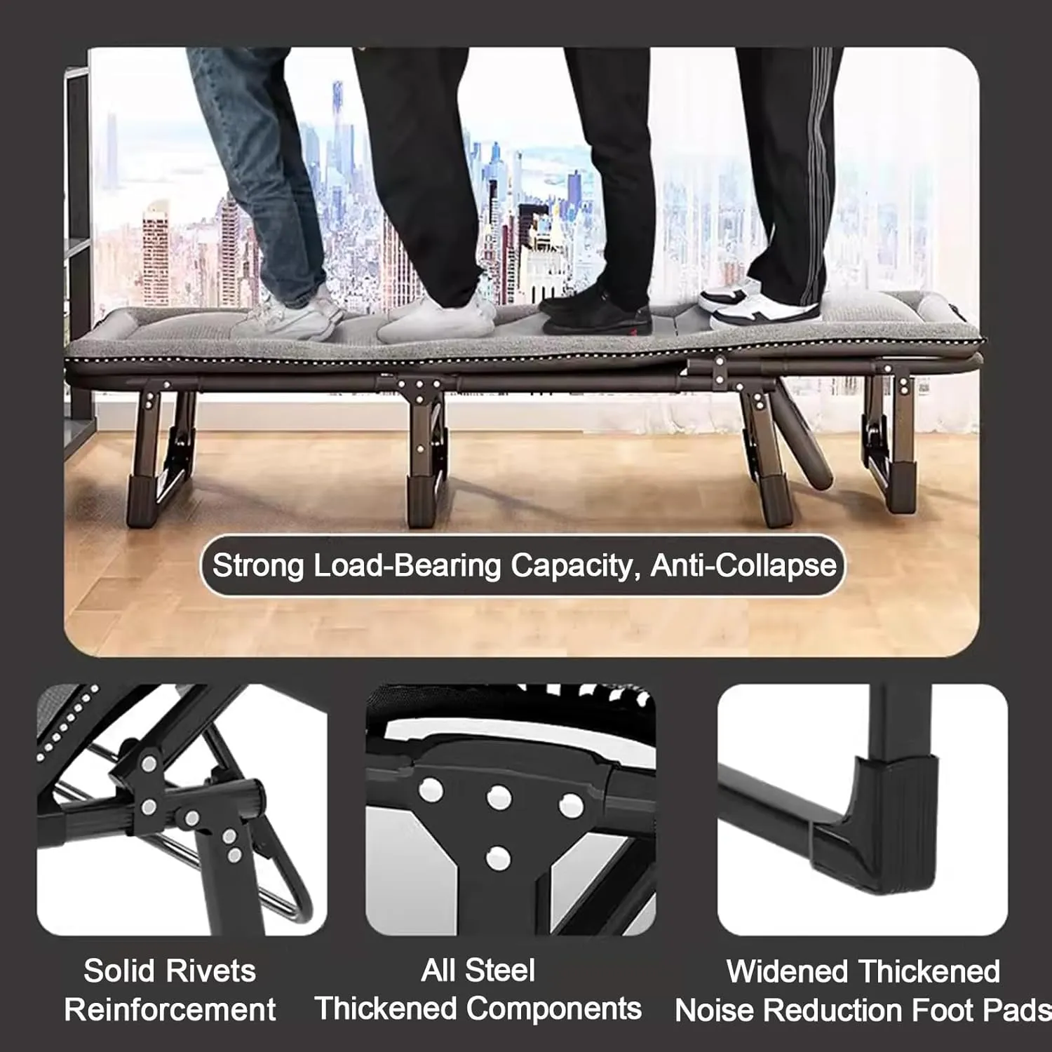 ZTGL Gray,170x56cm, Outdoor Folding Lounge Chair, Patio Chaise Lounges, Portable Camping Cot, Foldable Camping Cot, Adjustable Lounge Chair with Mattress, Sunbathing Lounge Chairs