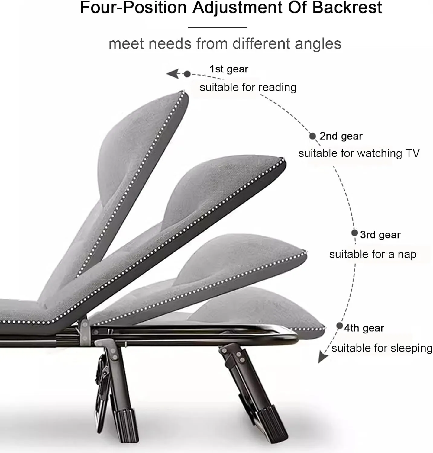 ZTGL Gray,170x56cm, Outdoor Folding Lounge Chair, Patio Chaise Lounges, Portable Camping Cot, Foldable Camping Cot, Adjustable Lounge Chair with Mattress, Sunbathing Lounge Chairs